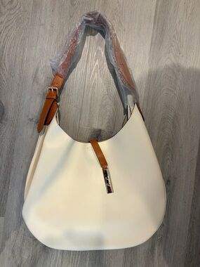 Cream Shoulder Hobo Bag with Tan Strap and Accent